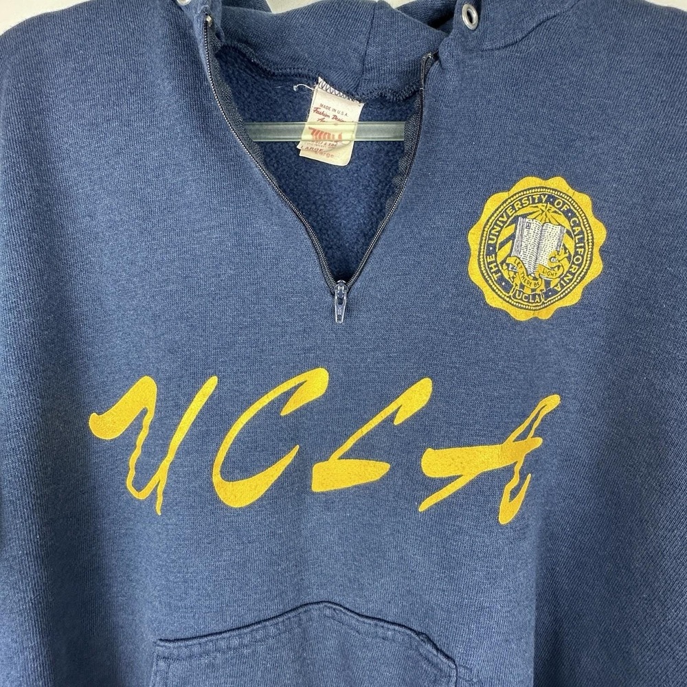 Vintage 80s UCLA Hooded Sweatshirt Large –  Quarter Zip Pullover by Wolf USA, - Picture 6 of 9